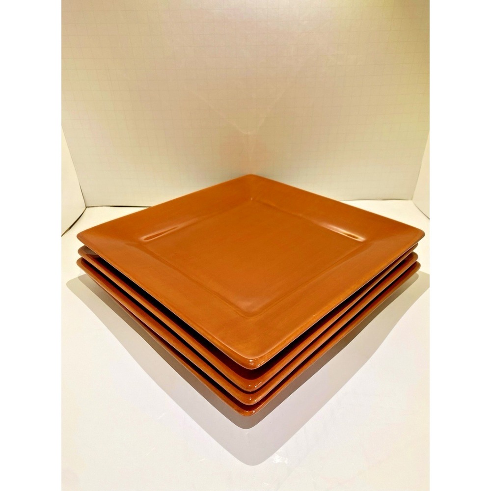 Tabletops Unlimited Misto Rust Square Dinner Plates Hand Painted Set of 4 - Picture 4 of 5